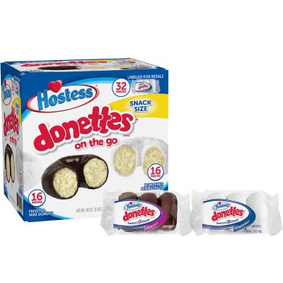Hostess Mini Powered Donettes and Frosted Chocolate Mini Donettes, 1.5 Oz, 32 Ct, 2 Cases