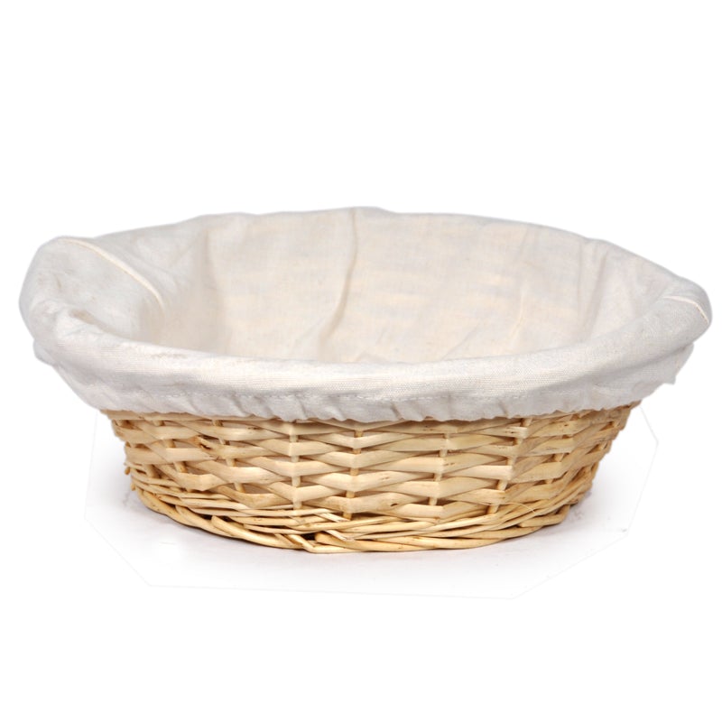 Round Basket With Cloth Liner Small Natural
