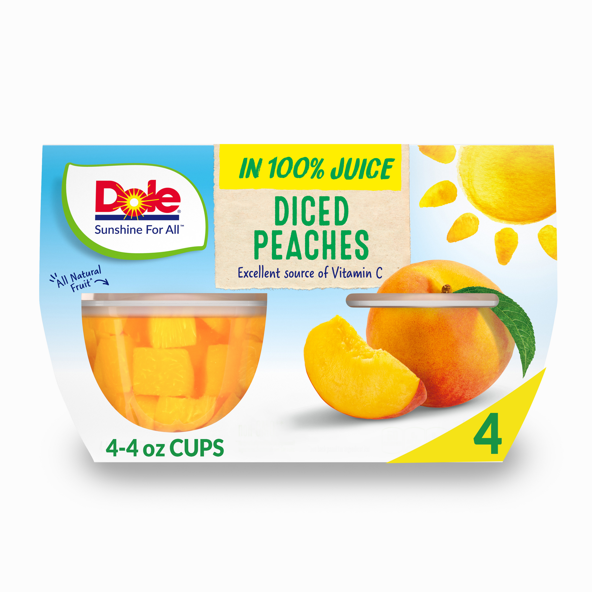 Del Monte Diced Peaches Fruit Cup in 100% Juice, 4 Ct