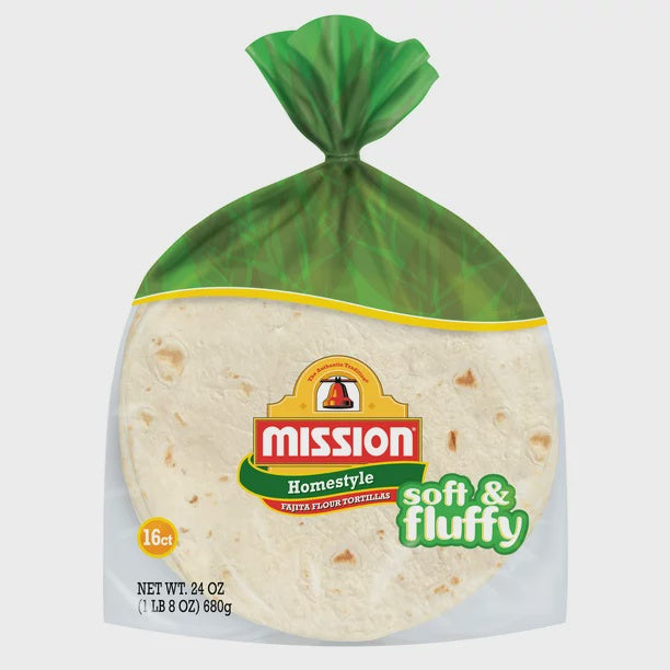 Mission Soft & Fluffy Homestyle Fajita Flour Tortillas, 24 Oz, 16 Ct