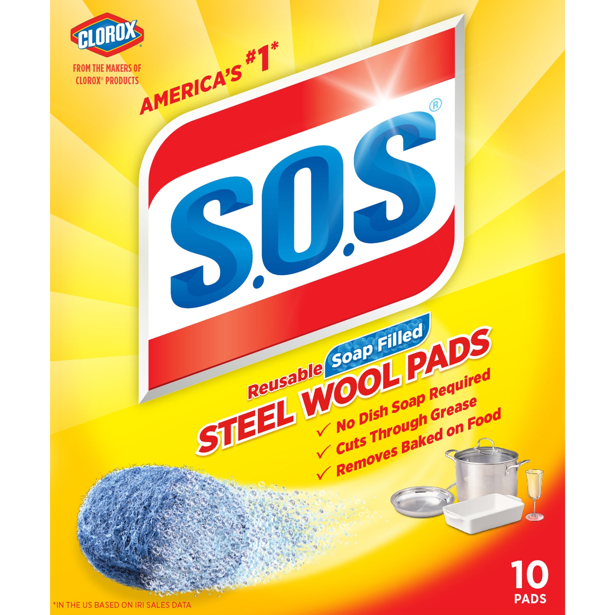 Clorox S.O.S Steelwool Scouring Pads, 10 Ct