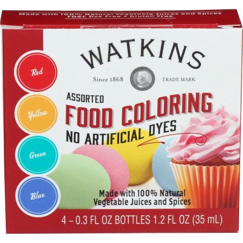 Watkins Free From Artificial Colors Food Coloring Assorted, 1.2 Oz, 4 Pk