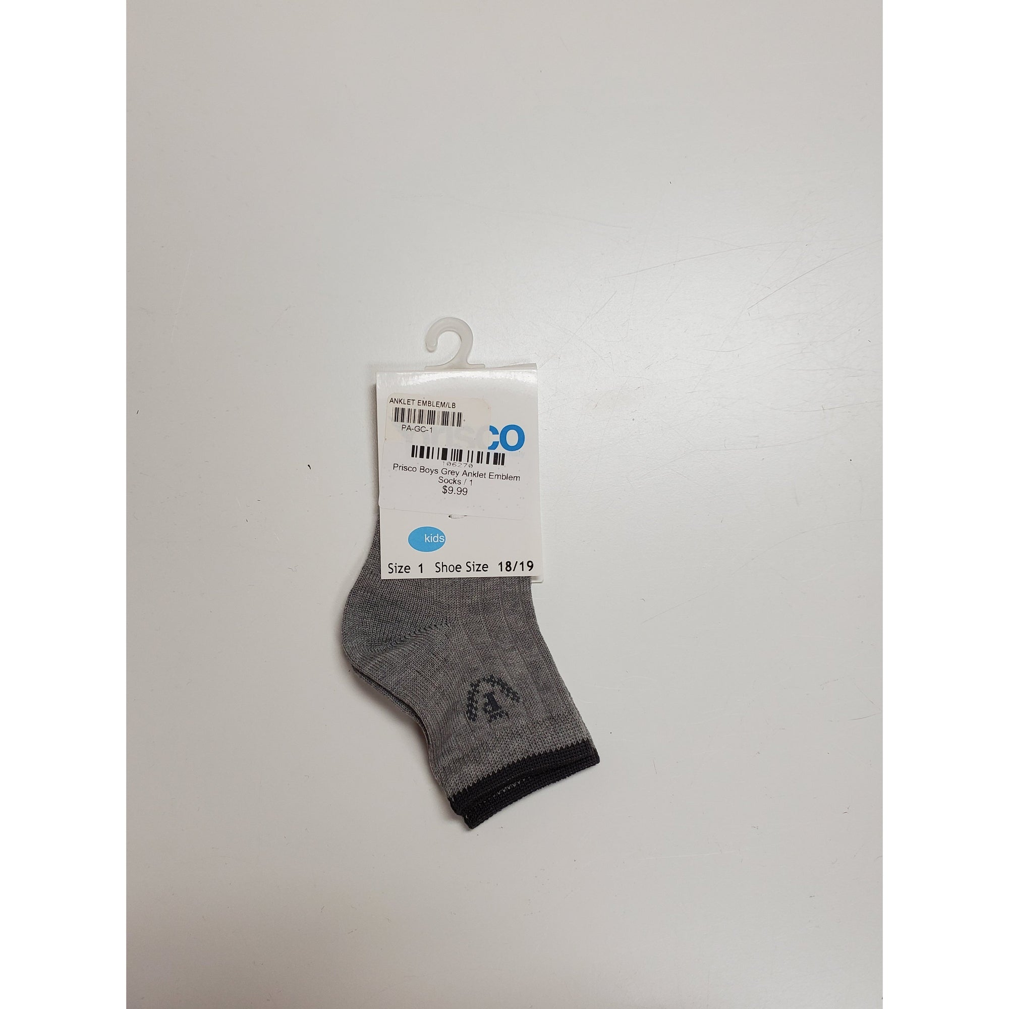 Prisco Boys Grey Anklet Emblem Socks