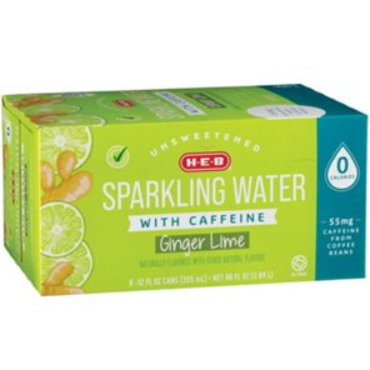 H-E-B Unsweetened Sparkling Water With Caffeine, 12 Oz, 8 Ct