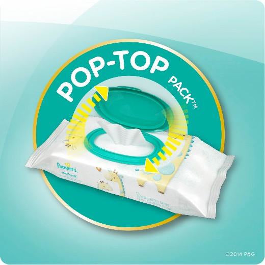 Pampers Sensitive Baby Wipes, Perfume Free Pop-Top Packs, 56 Ct