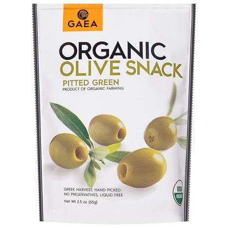 Gaea Organic Olive Snack Pitted Green, 2.3 Oz