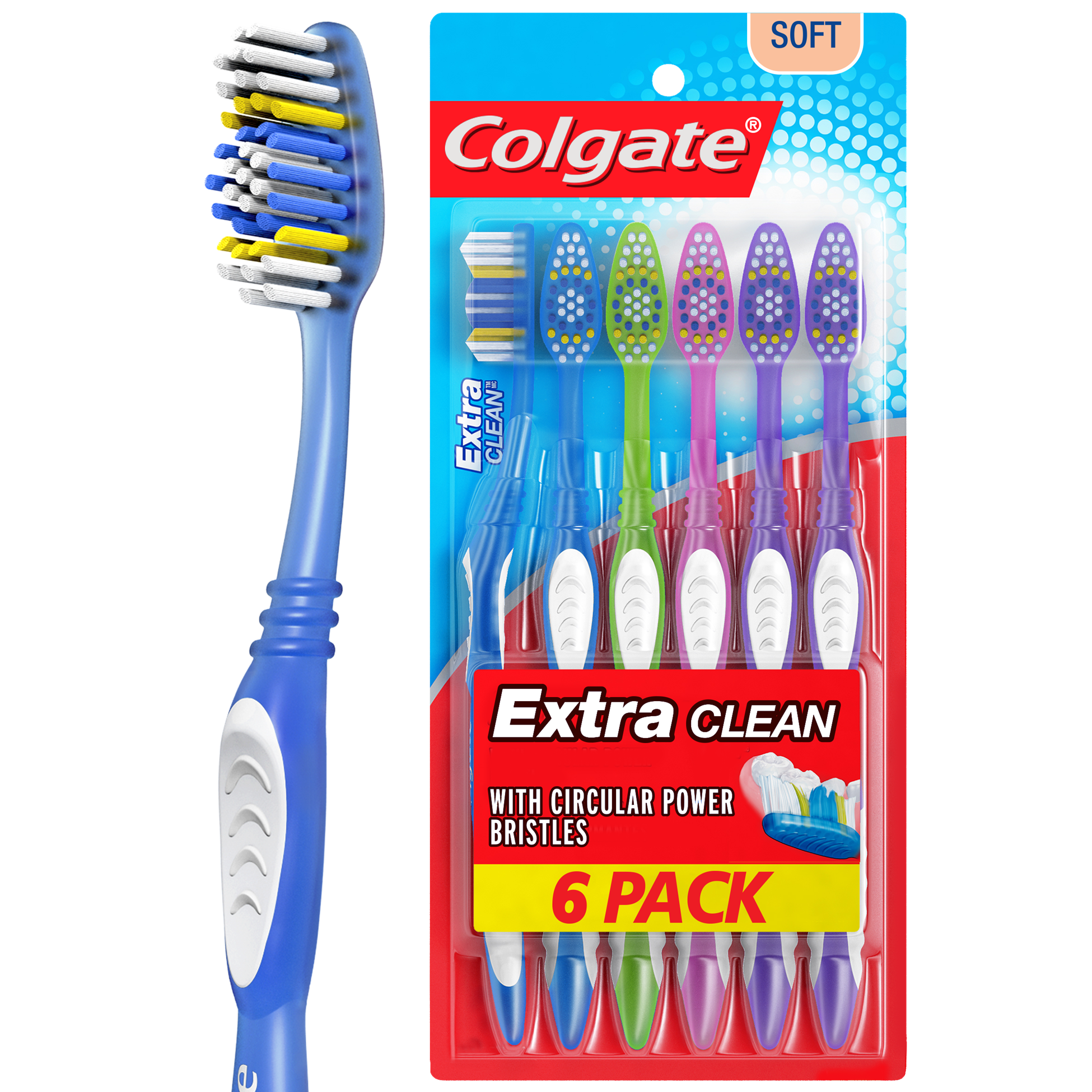 Colgate Extra Clean Toothbrushes Soft, 6 Ct