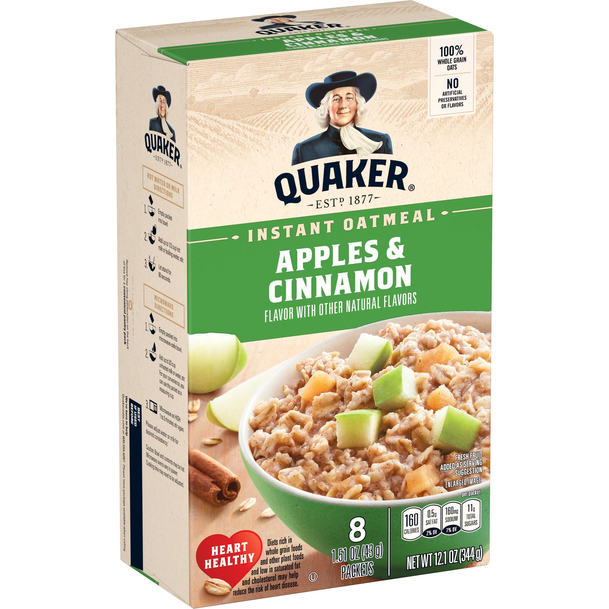 Quaker Instant Oatmeal Apple & Cinnamon, 12.1 Oz, 8 Pk
