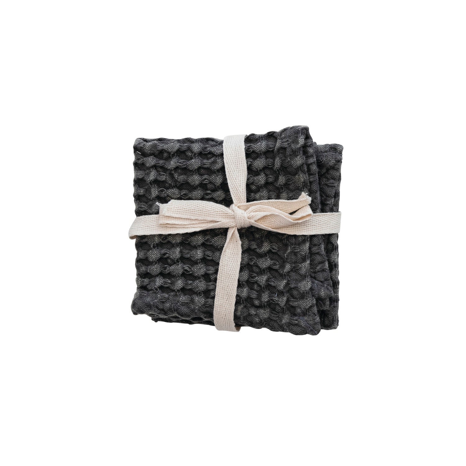 Stonewashed Cotton Waffle Weave Dish Cloths, Charcoal Color, Set of 3