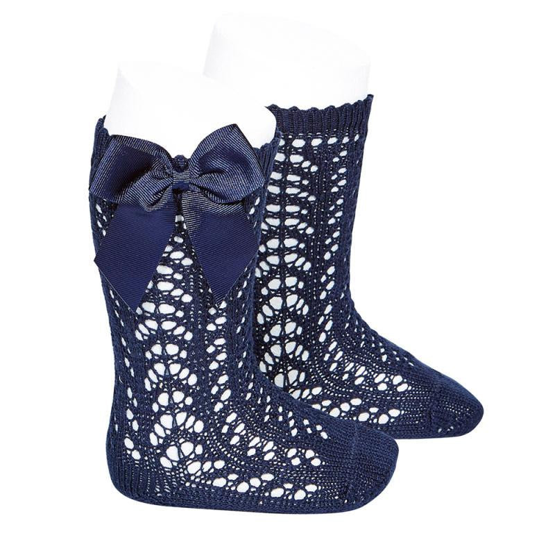 Condor Crochet Bow Socks - Navy