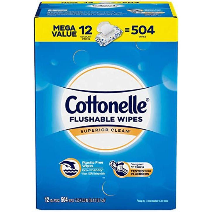 Cottonelle Flushable Wipes, 504 Ct, 12 Pk, 1 Case
