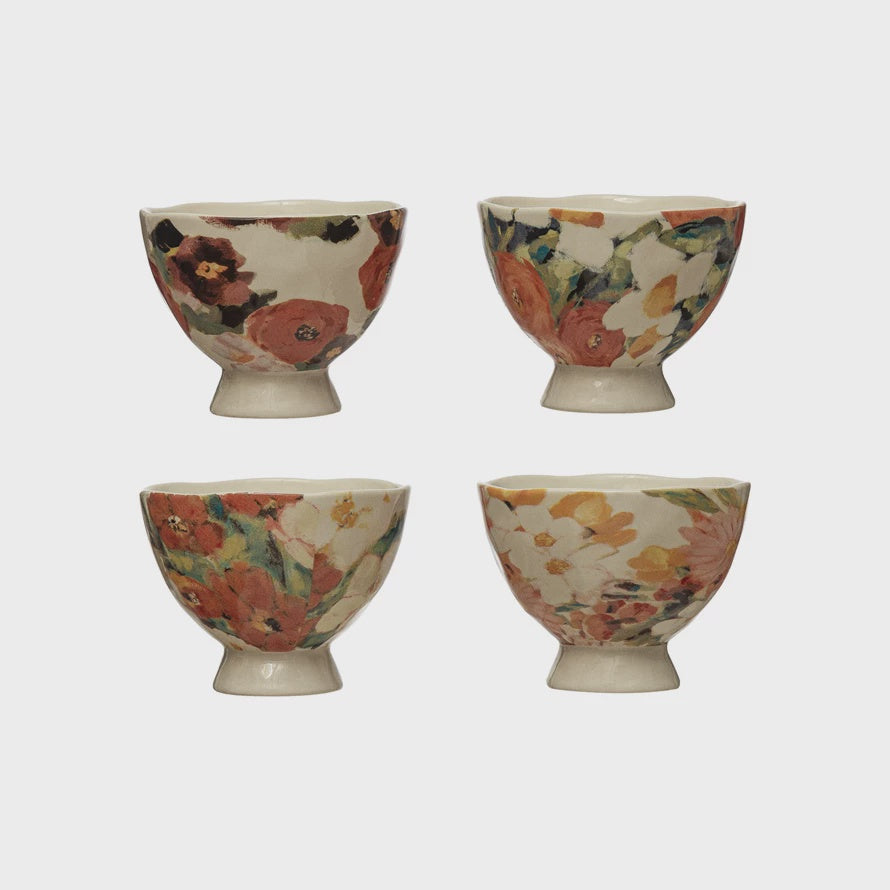 Stoneware Footed Bowl with Floral Image