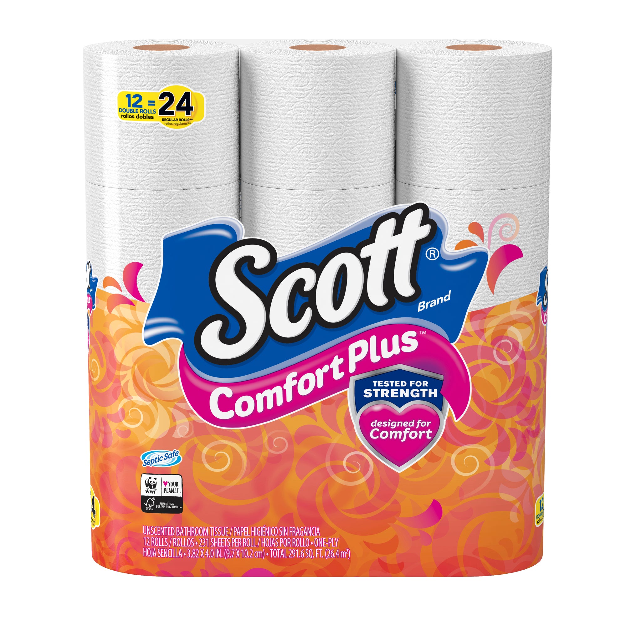 Scott Comfort Plus Toilet Paper Double Rolls, 12 Ct