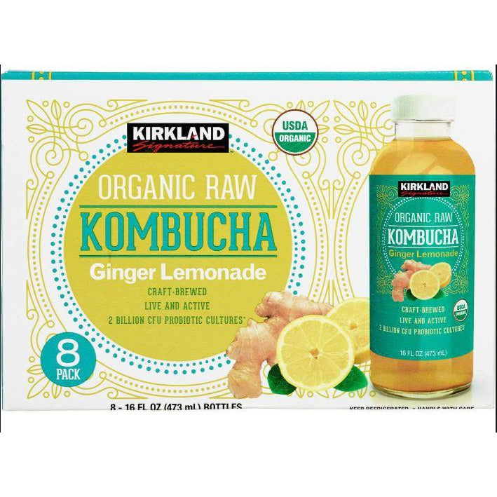Kirkland Signature Organic Kombucha Ginger Lemonade, 16 Oz, 8 Ct, 1 Case