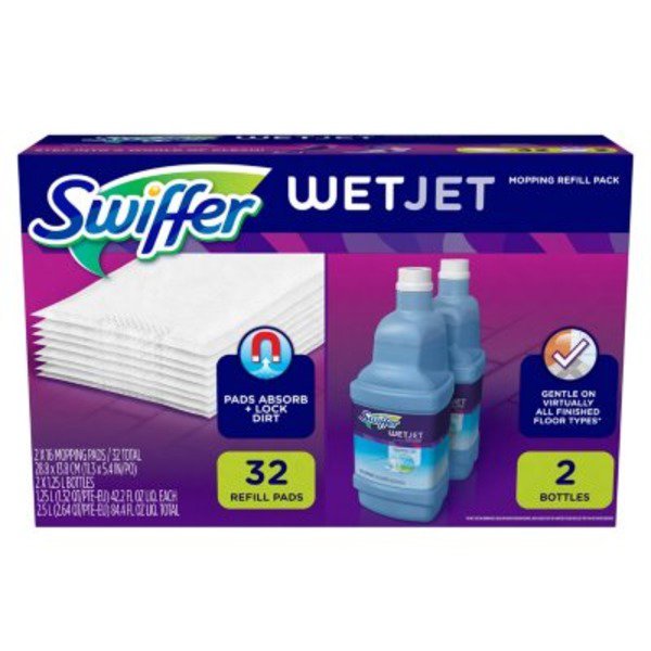Swiffer Wet Jet Mopping Refill Pack 32 Pads, 2 Bottles Cleaner, Outdoor Scent