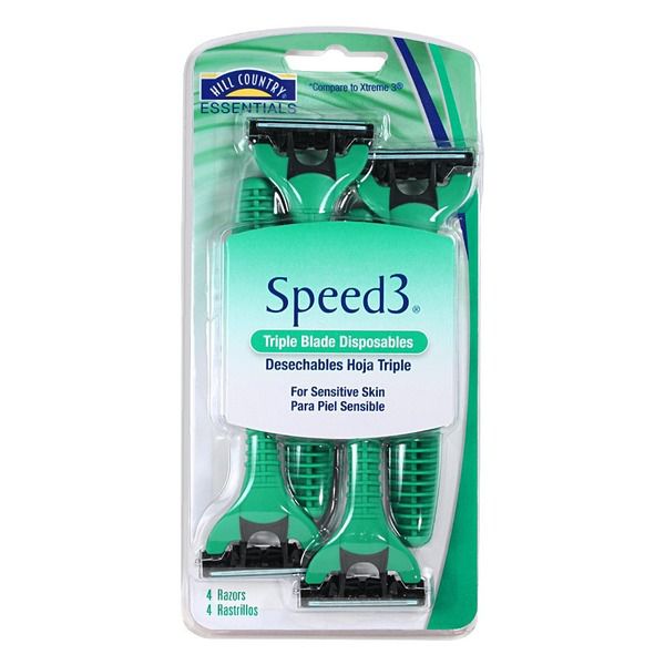 Hill Country Essentials Men's Speed3 Triple Blade Disposables Razors For Sensitive Skin, 4 Ct