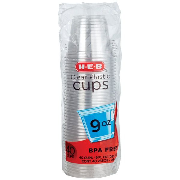 H-E-B Clear Plastic Cups, 9 Oz, 40 Ct