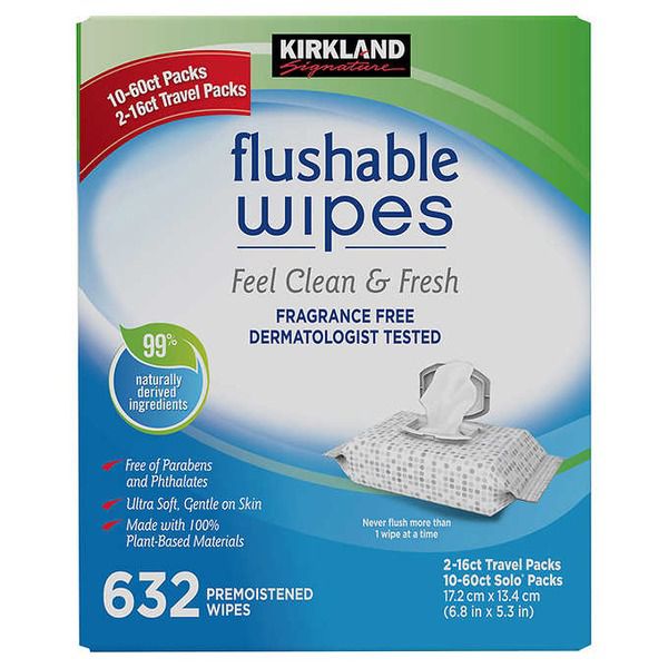 Kirkland Signature Moist Flushable Wipes, 632 Ct, 1 Case