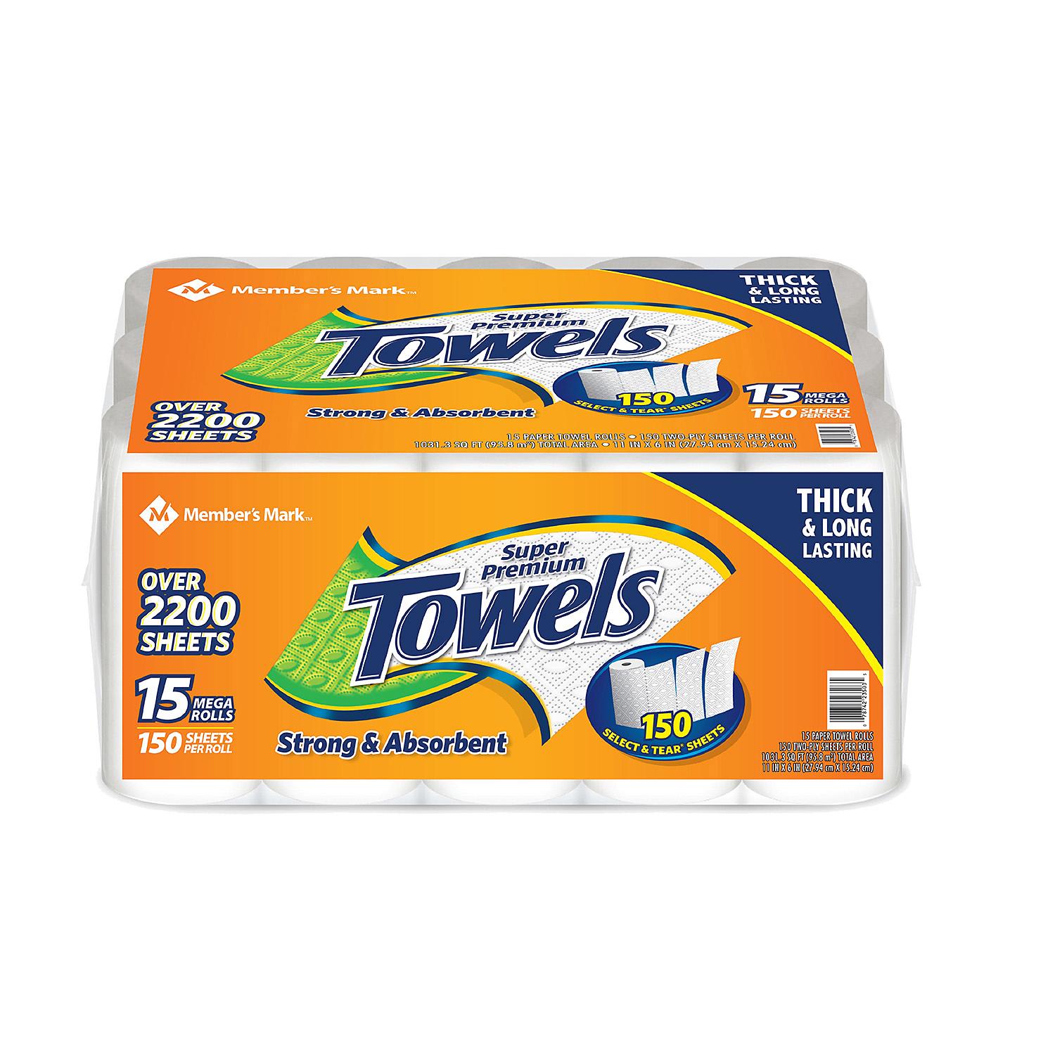 Member's Mark Super Premium Individually Wrapped Paper Towels, 150 Sheets, 15 Ct, 1 Case
