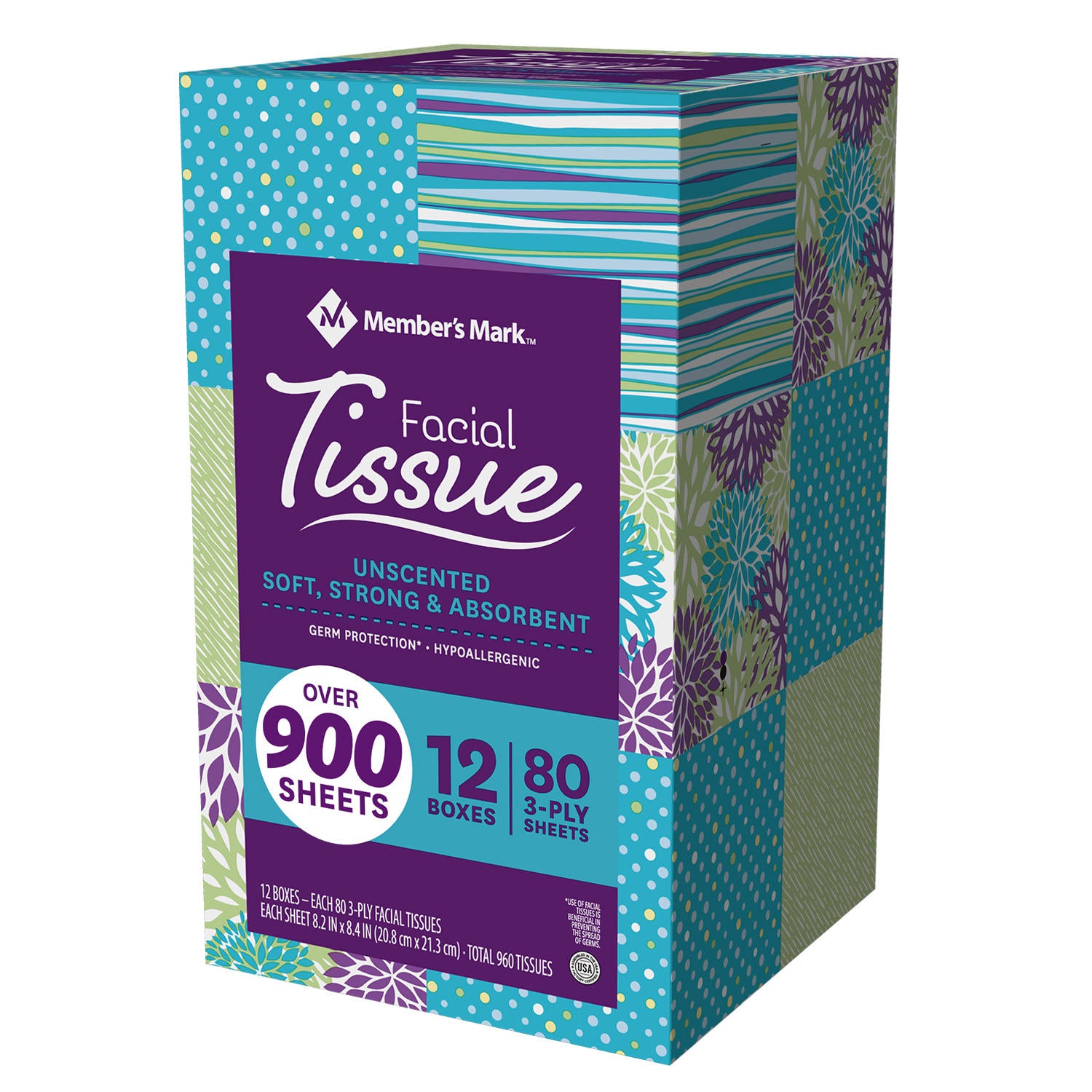 Member’s Mark Ultra Soft 3-Ply Facial Tissues, Cube Box, 80 Tissues, 12 Ct, 1 Case