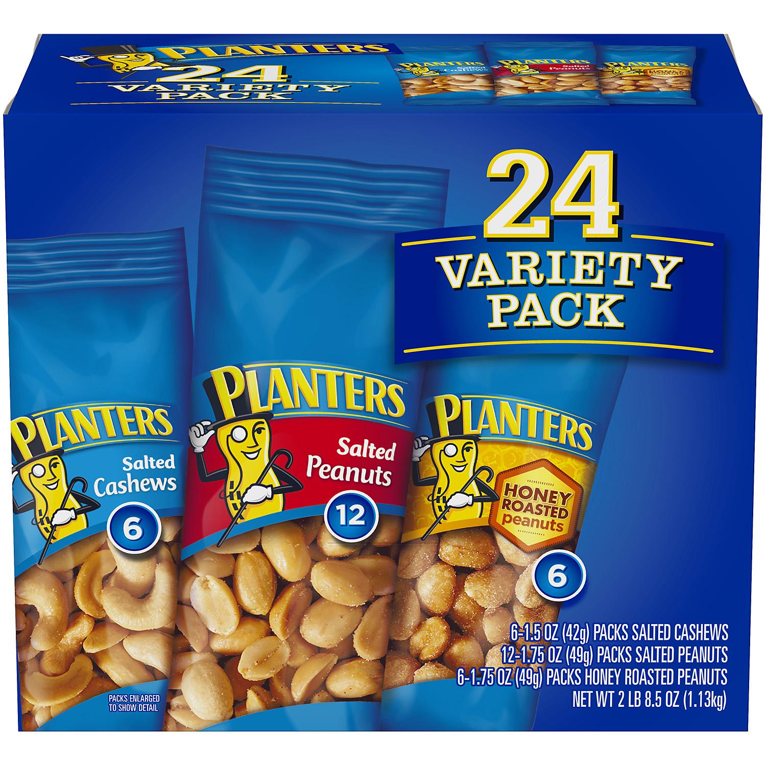 Planters Nuts Cashews and Peanuts Variety Pack, 24 Ct