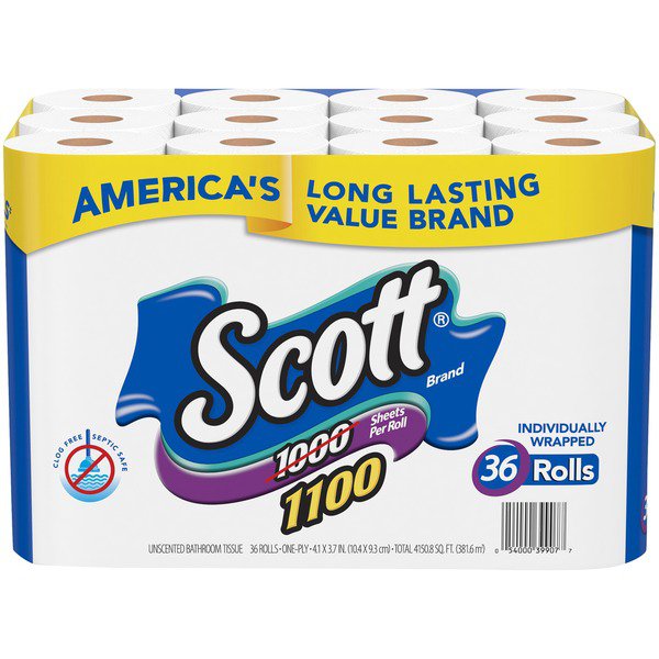 Scott Unscented Toilet Paper, 1-Ply, 36 Ct, 1 Case