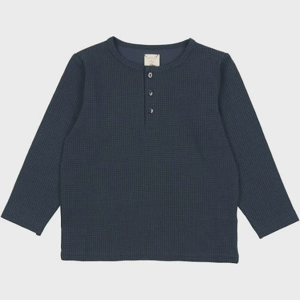 Lil Legs Tiny Check Henley Blue 7y