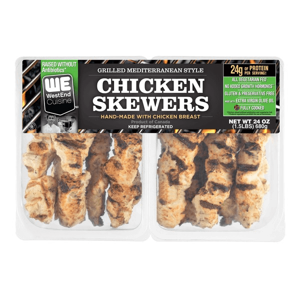 Mediterranean Grilled Fully Cooked Chicken Skewers, 28 Oz